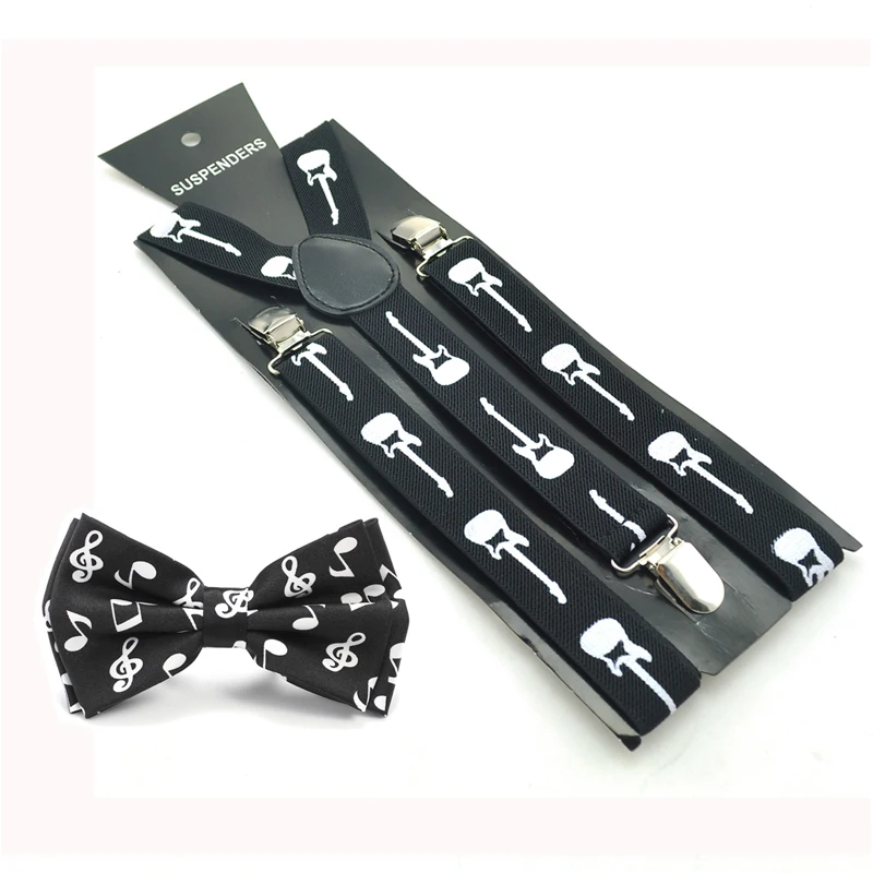 Vrouwen Mannen Unisex Music Note Shirt Jarretel Strikje Set Y-Shape Bretels Vlinder Bowtie Jarretel Voor Broek Broek houder