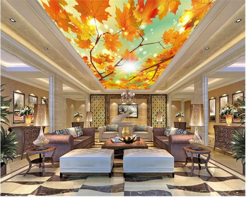 beibehang Dreams beautiful wallpaper vector glare red leaves zenith murals ceiling decoration papel de parede 3d wallpaper