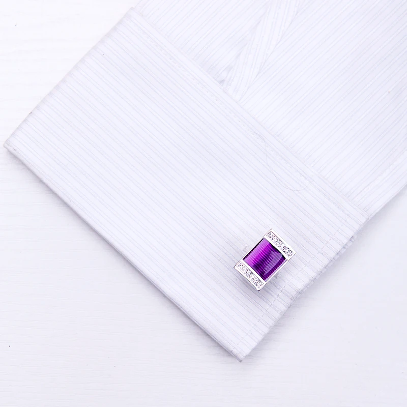 KFLK jewelry shirt cufflinks for mens Brand Crystal Purple Cuff links Wholesale Luxury Wedding Button High Quality guests