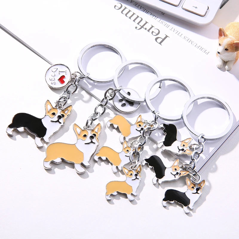 NUOVO Carino Welsh Corgi Cane Catena Chiave Per Le Donne Pendente Della Borsa di Keychain Chiave Portachiavi Ad Anello Uomo del Supporto di Chiave Dell'automobile di Fascino Dei Monili I LOVE DOG REGALI