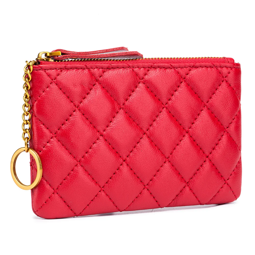 Sheepskin Genuine Leather Coin Purse Women Fashion Zipper Mini Rubber Money Pouch Female Credit Card Holder with Key Ring
