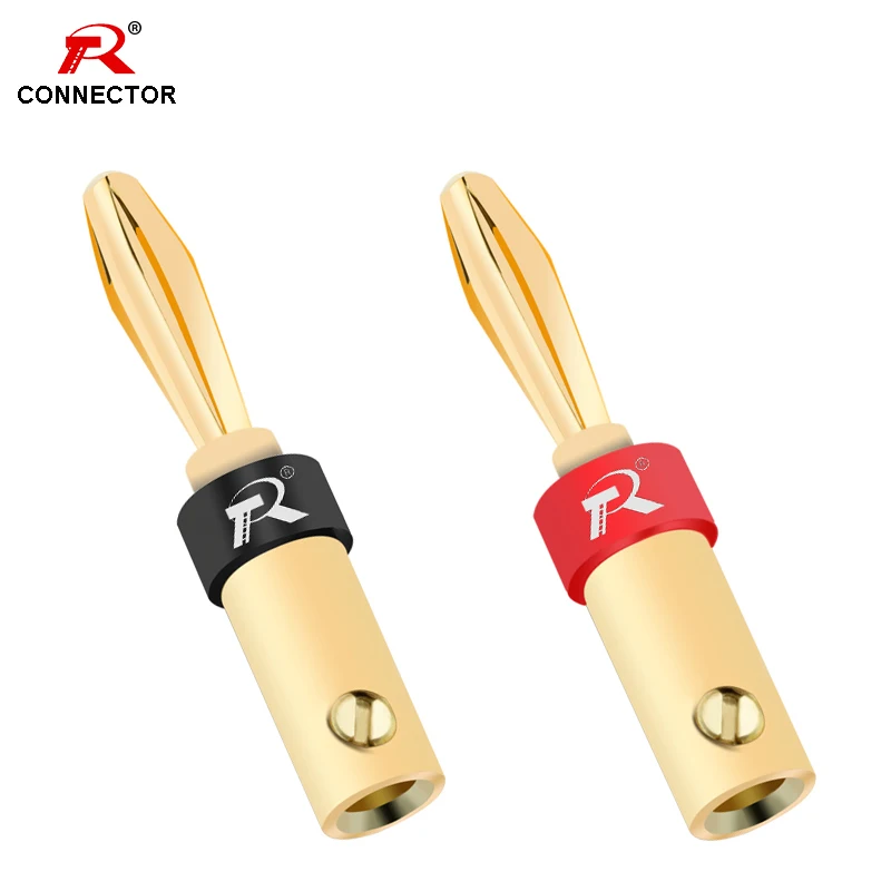 2pcs/1pair R 4mm Banana Plug Connector 24k Gold Banana Connector for Audio Video Amplifier Speaker Cable Connector