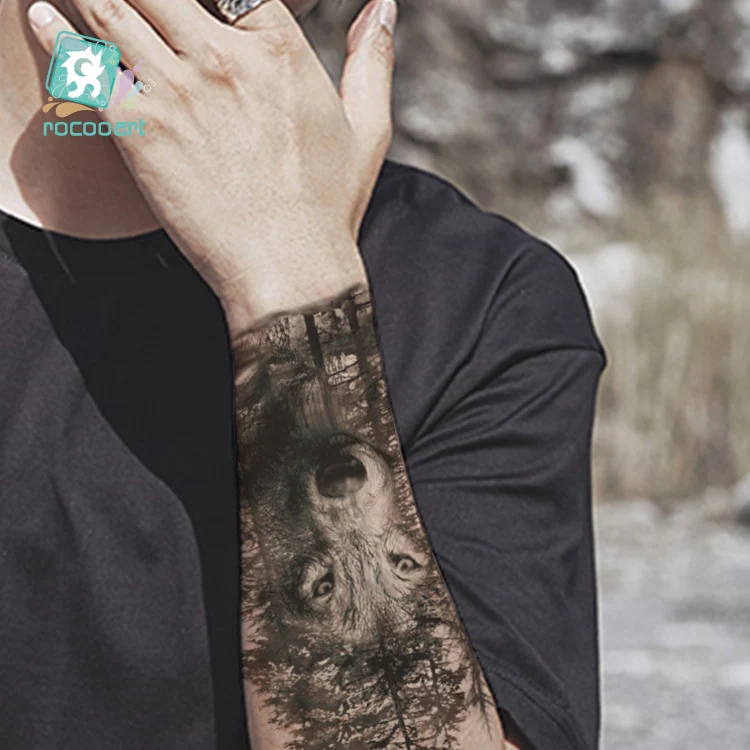 Rocooart Big Wolf Temporary Tattoo Stickers Waterproof Women Fake Arm Animal Tattoos Adult Men Body Art Taty 21x15cm