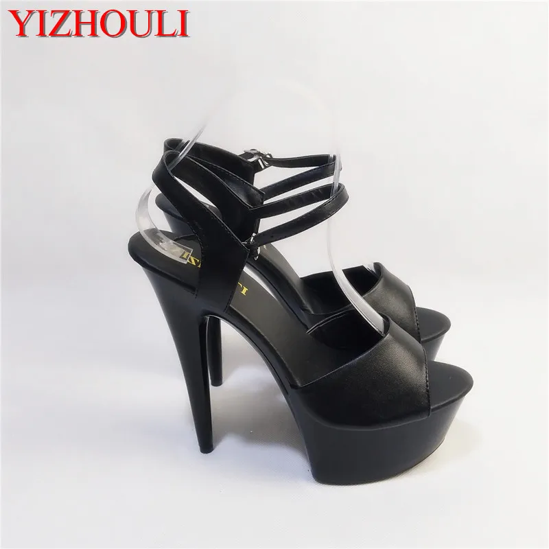 Fashionable 15 centimeters tall, bottom is baked lacquer shoe, matte black sandal, banquet stage show pole dance sandal