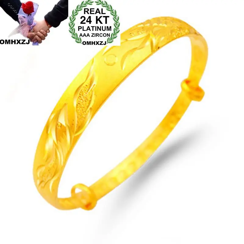 OMHXZJ Wholesale European Fashion Woman Girl Party Wedding Gift Dragon Phoenix 24KT Yellow Gold Cuff Bangle BA100