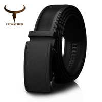 COWATHER Men's Belt Automatic Ratchet Buckle with Cow Genuine Leather Belts for Men luxury brand male strap 110-130cm length