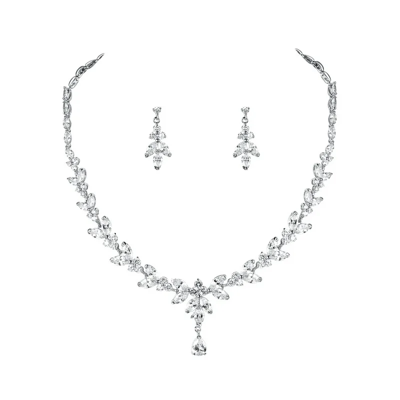 WEIMANJINGDIAN Brand High Quality Marquise and Teardrop Cubic Zirconia CZ Necklace & Earring Bridal Wedding Jewelry Set