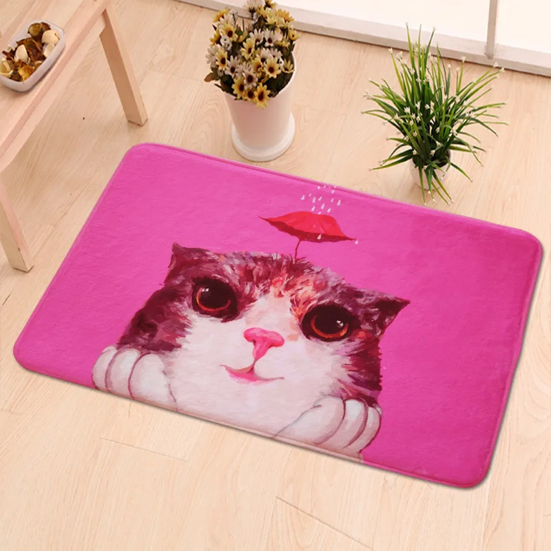 bedroom entrance doormat Flower cat red cartoon Print Carpet Originality Cute umbrella cat Kids Game Carpets For Living room Rug