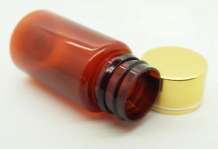 20PCS 50ML/50CC Red Amber Color PET Packing Empty Bottles, Capsules/Pills/Powder/Vitamin Plastic Bottles With Golden Screw Caps