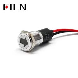 FILN 14mm Car dashboard Turn signal symbol led red yellow white blue green 12v led indicator light with 20cm cable