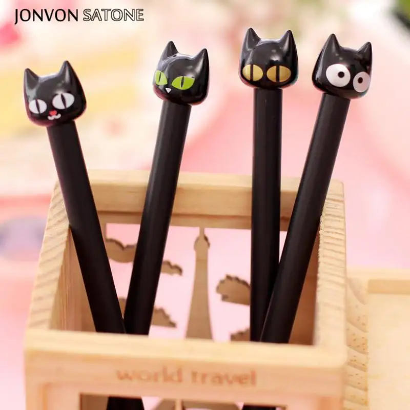 Jonvon Satone 5pcs Black Cat Pen Black Cat Doll Neutral Pen 0.5mm Cartoon Pattern Pen Gel Cute Korean Stationery School Supplies