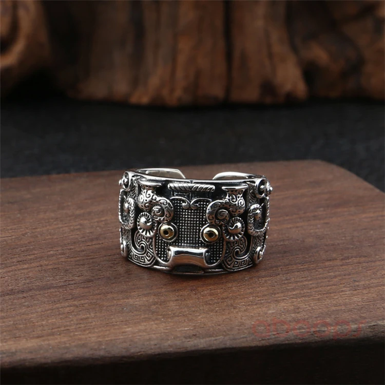 Vintage 925 Sterling Silver TAOTIE Ring-Chinese Mythical Creature-for Men Boys,Adjustable,Free Shipping