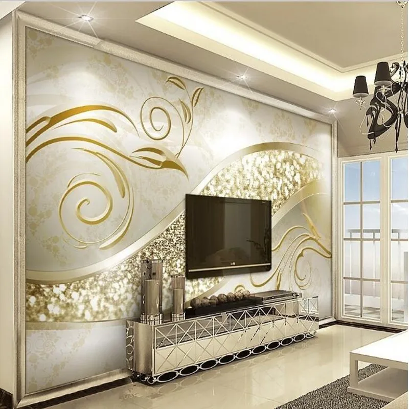 

wellyu Custom large fresco abstract European style pearlescent 3d golden TV background wall non - woven wallpaper