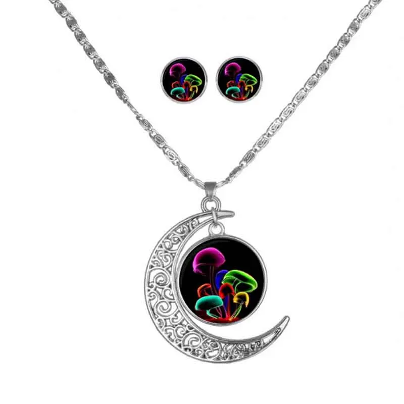 New Moon Necklace Pendant Earrings Sets Manufacturers Wholesale Retro Time Colorful AAA Stone Jewelry Set Free Gift