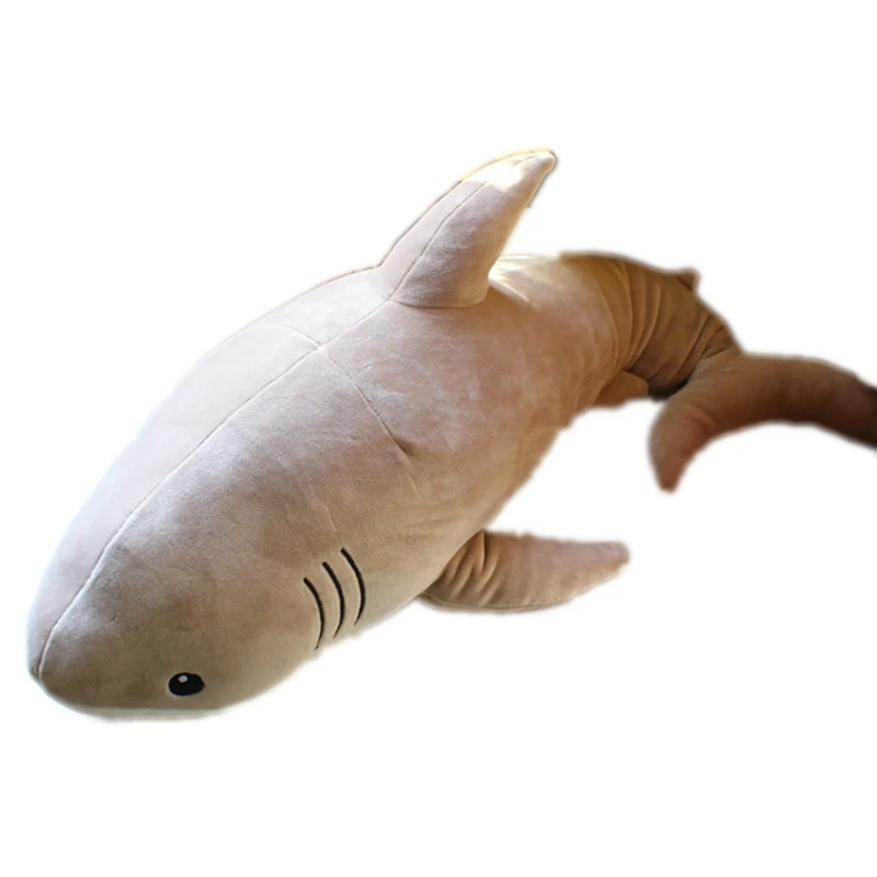 Dorimytrader New Lovely Simulation Animal Shark Plush Toy Soft Fluffy Cotton Sharks Doll Pillow for Kids Lover Gift 47inch 120cm