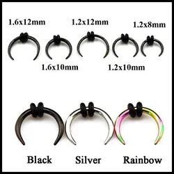 1PC Septum Nose Ring Surgical Steel Black Rainbow  Silver Color Hoop Pincher Round Tapered Ear Cartilage Piercing Earring 14g16g
