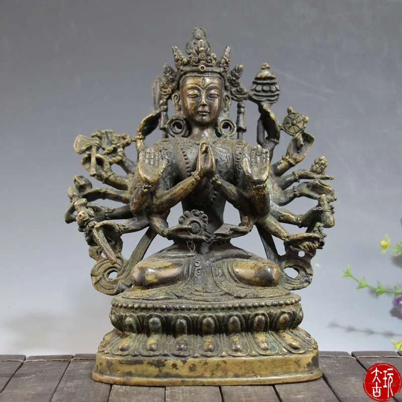 

Редкая старая тибетская (QianLong: 172 --- 1846), медная восьteen-arm статуя Будды, бесплатная доставка