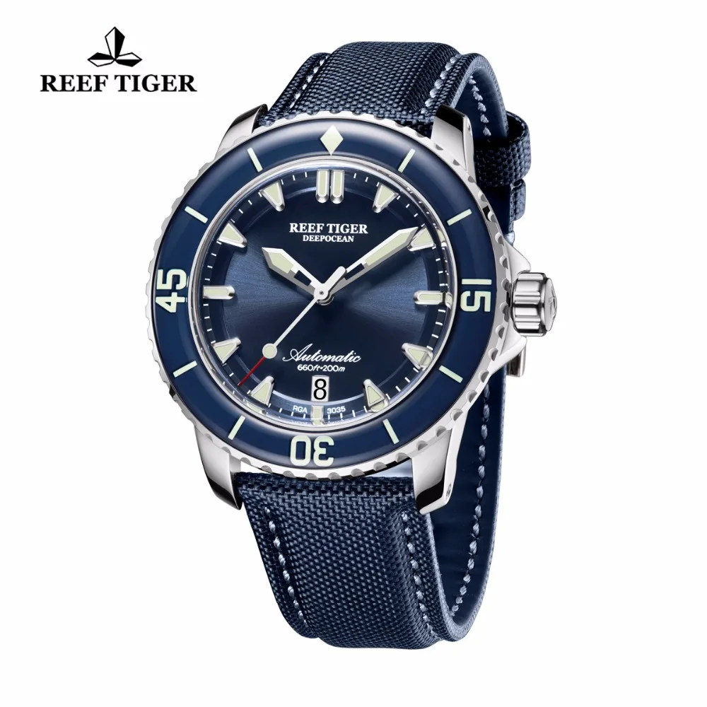 Reef Tiger/RT Super Luminous Dive Watches Mens Analog Automatic Blue Dial Clock with Date RGA3035