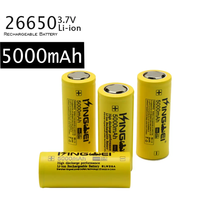 

4pcs kingwei 26650 Rechargable Batteries 3.7v Lithium Battery Li-Ion Bateria 5000mah For Flashlight LED Headlamp