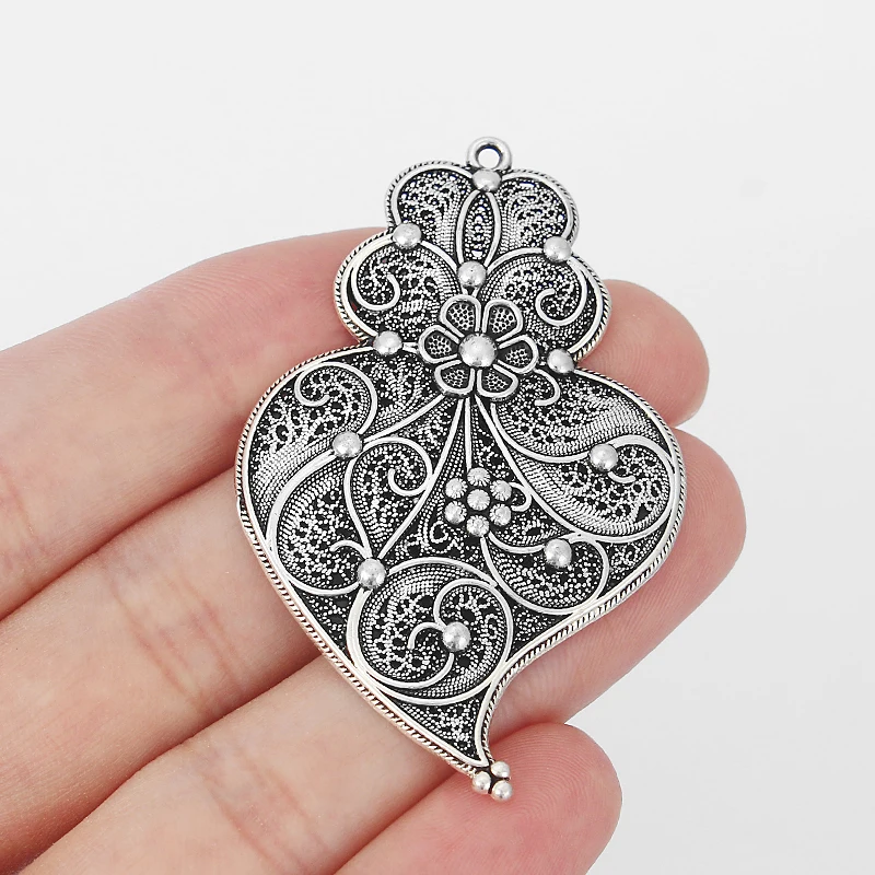 5Pairs/set Heart Filigree Pendant Accessories For Jewelry Viana Heart Charms for Handmade Necklace Earring Jewelry Making Findi