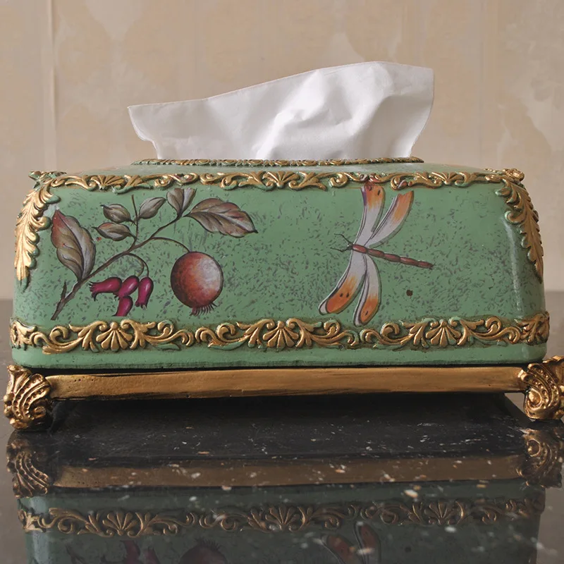 Resin hand-carved ceramic tissue box tray pumping European classical living room decoration napkin box 6403