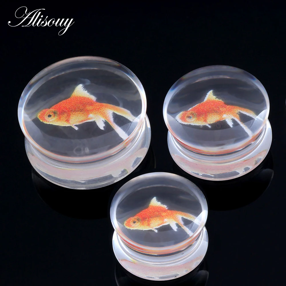 Alisouy 2pcs Fish design Transparent Acrylic Ear Plugs and Tunnels Piercing Ear Gauge Ear Expander Body Jewelry Piercing