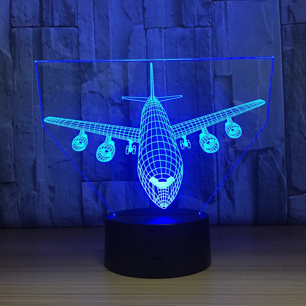 3D Light Air Plane Model Creative Night Light Touch Plane Desk Lamp LED Illusion Lamp Hologram 7 Colors Cool Toy New Year Gift