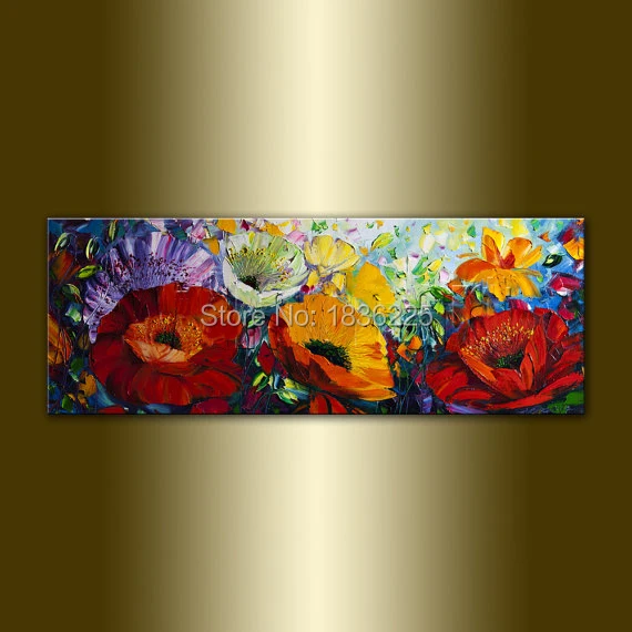 

handmade canvas paintings painted pictures of flowers poppy oil painting modern knife flowers abstract painting for home decor