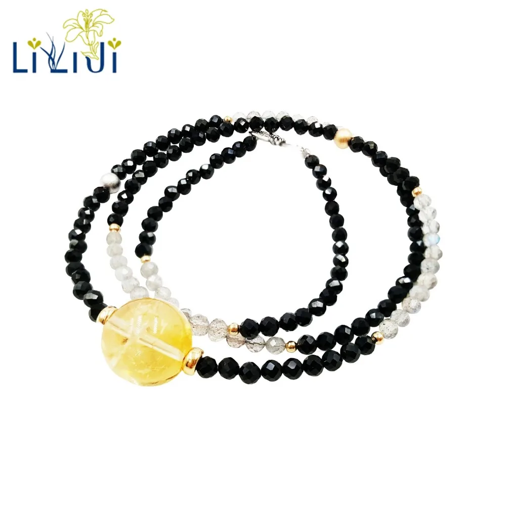 

Lii Ji Gemstone Natural Shining Black Spinel,Labradorite,Citrine 925 Sterling Silver Gold Plated Shining Necklace Women Jewelry