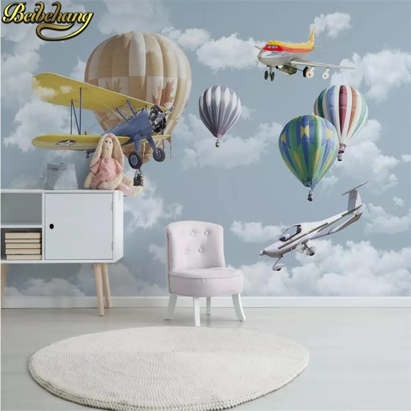 Nordic Cartoon Airplane Balloon Photo Wallpaper Custom 3D Wall Paper Roll for Children's Room Living Room Background Decoration