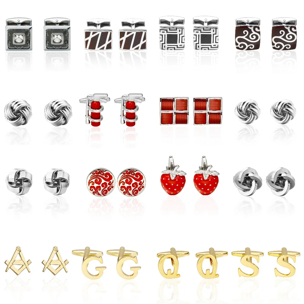Memolissa Boutique Men\'s Jewelry Square / Knot / Round / Letter / Strawberry Design Multicolor Men\'s Shirt Cufflinks Abotoadura