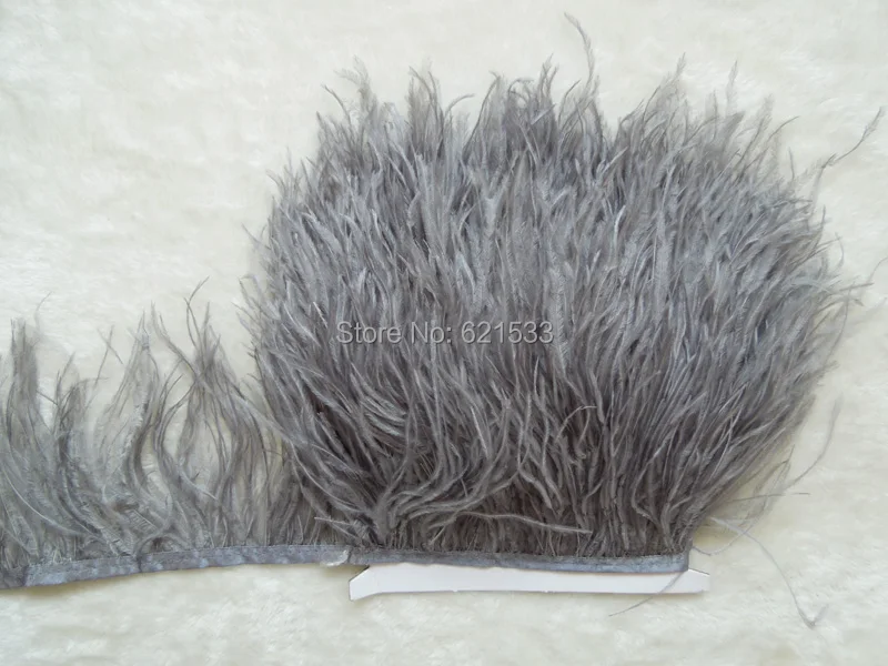 10 yards/lot! Dark Gray ostrich feather trimming fringe on Satin Header 5-6inch in width for Wedding Dress