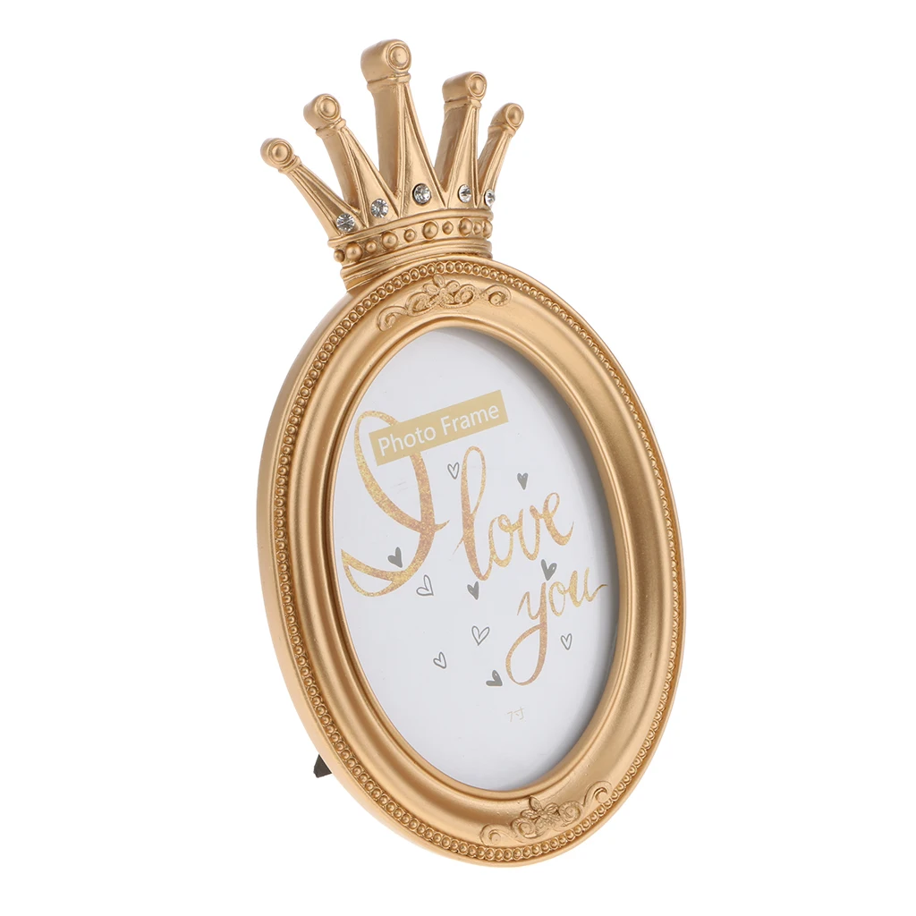 Gold Crown Resin Picture Photo Frame Baroque Luxury Style Home Décor Gold Crown Photo Stand Tabletop Frame with Stand