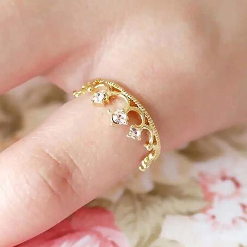 Sweet Crown Cute Princess Ring Golden Silver Plated Fashion Rings For  Women