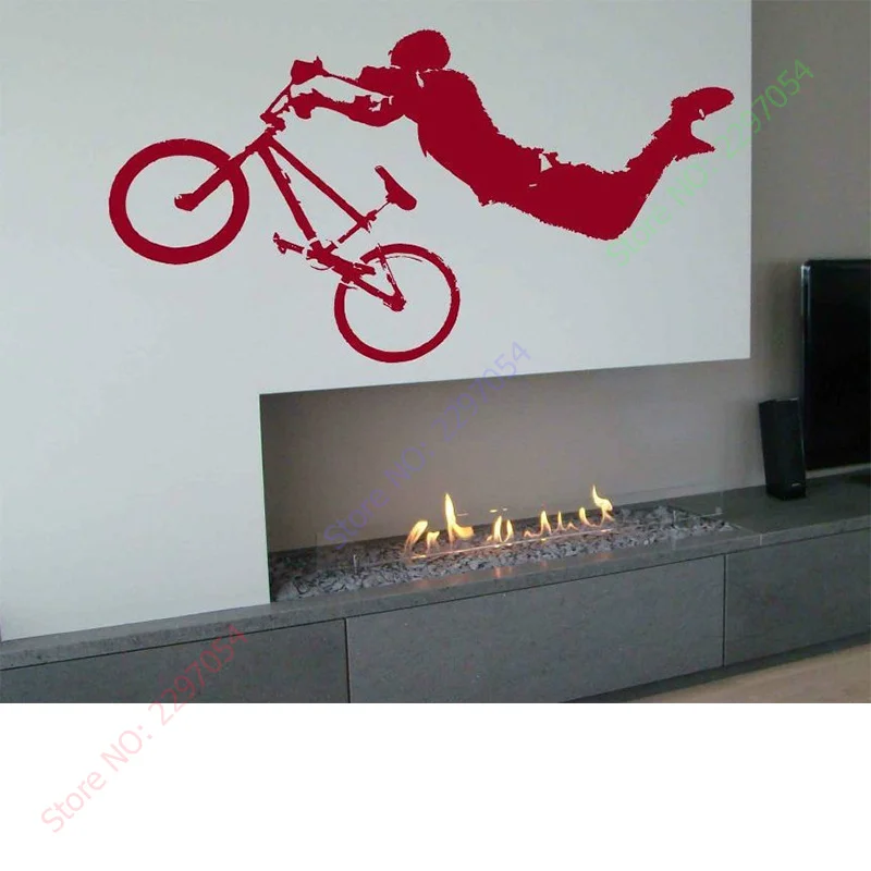 Boy Giant BMX Bike Bicycle Wall Art Sticker Decal Home DIY Decoration Wall Mural Removable Bedroom Decor Sticker 56x102cm