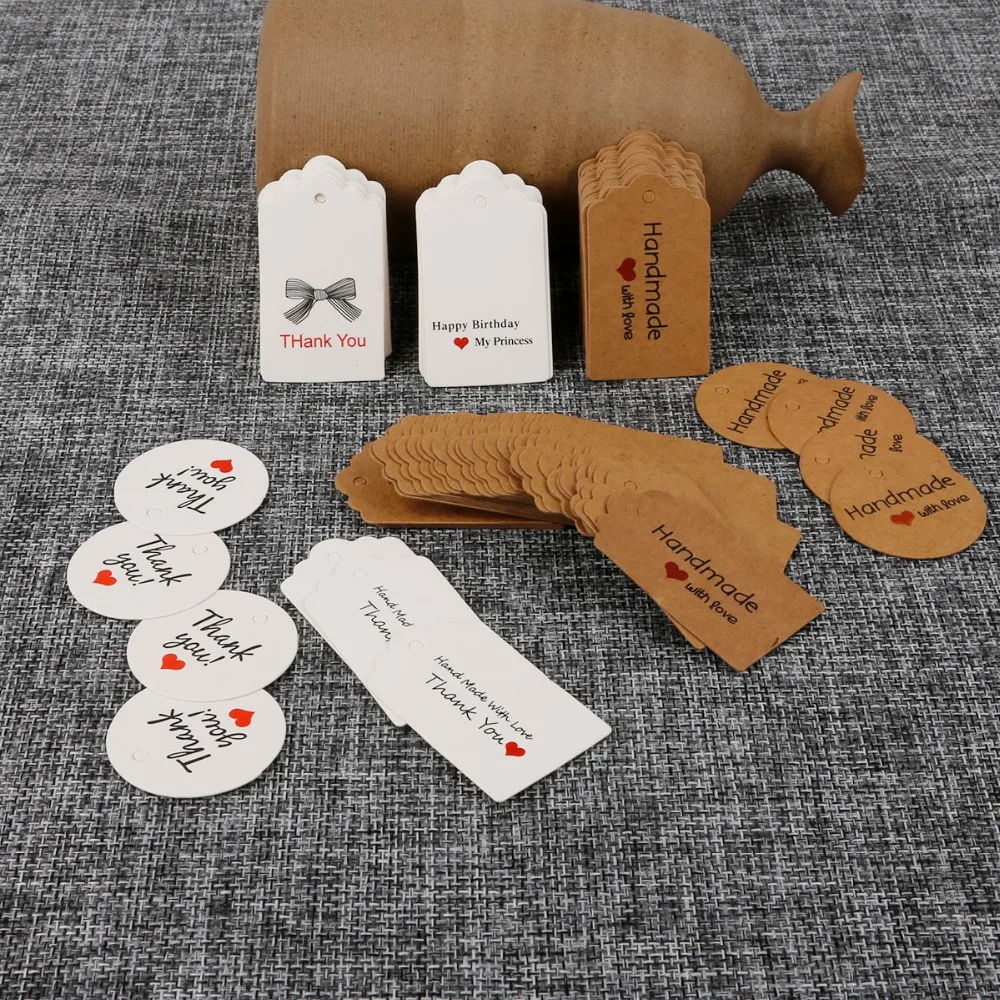 100 قطعة/الوحدة DIY كرافت ورقة العلامات صدفي مستطيل عيد الميلاد الزفاف لصالح حفلة عيد ميلاد كرت هدية التسمية فارغة الأمتعة العلامات #2