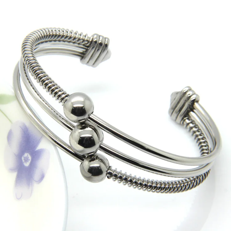 Simple Circular Stainless Steel Beads Costume Jewelry Bracelets Pop Bangles For Women