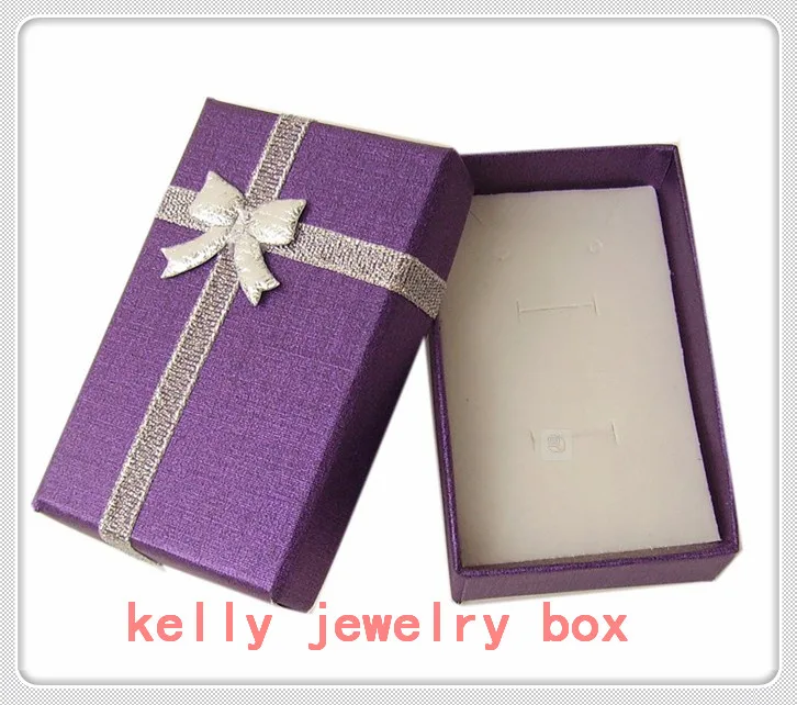 Wholesale 48pcs/lot Purple Jewelry Gift Boxes Paper Colorful Bow Jewelry Sets Display Packaging Gift Box 5x8x2.5cm