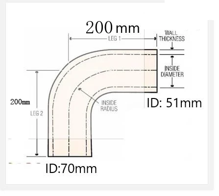 custom hose 51/70mm 90bend hose leg lenght 200mm