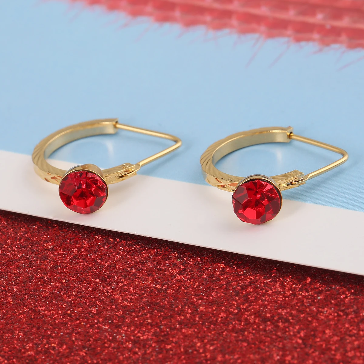 Ethiopian Small Red Stone Earrings for Girls Arab African Jewelry Gift Wholesale