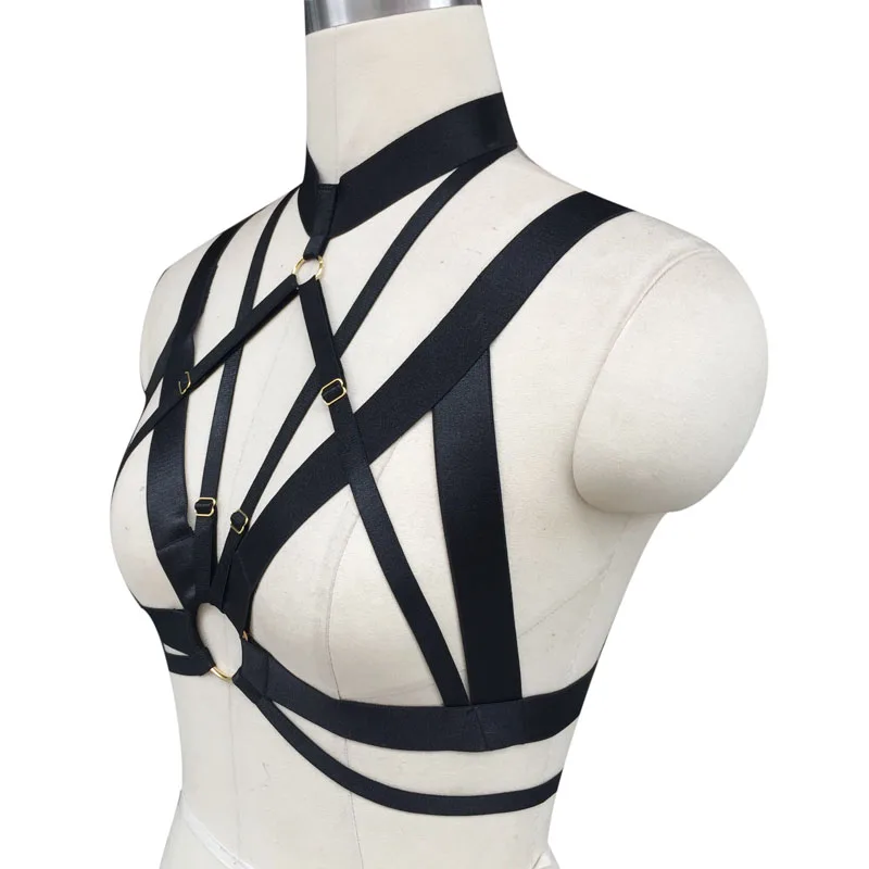 Hot Women harness Bra body crop top Spandex Adjust Cage bra harness Sexy body stocking Goth harajuku  harness belt  hand made