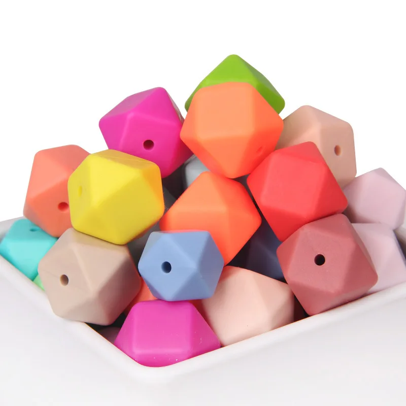 50pc Hexagon Silicone Beads Teething 14mm Baby Biting Bead Teeth Necklace Bead Diy Chewable Silicona Denticion Jewelry