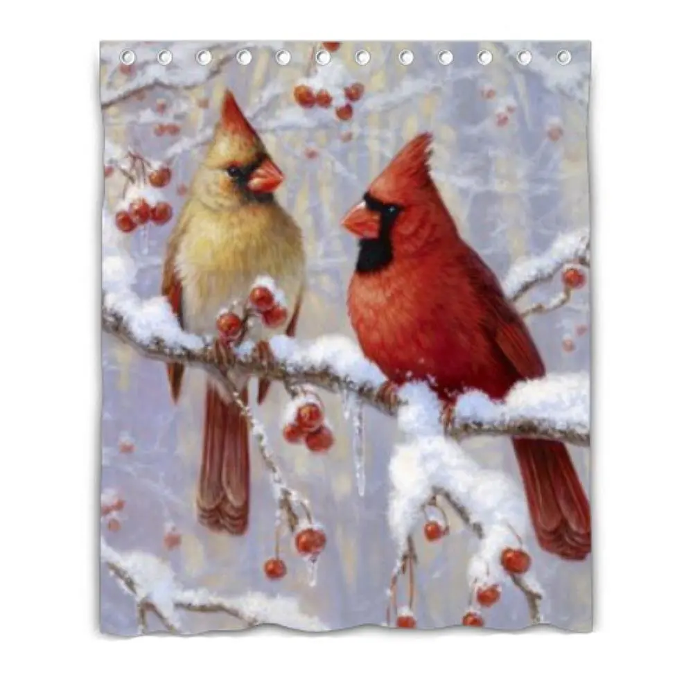 Custom winter cardinal Birds Custom shower curtain