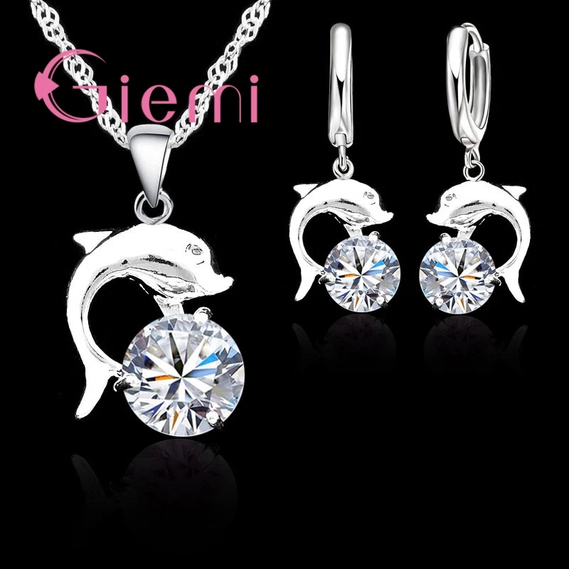 

Novel Dolphin Animal Pattern Jewelry Sets For Lovely Women Girls 100% Silver Cubic Zirconia Style Pretty Gift