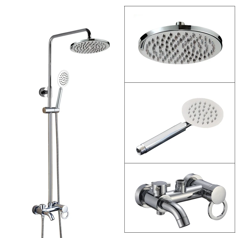 Wall Mounted Bathroom Rain Shower Faucet Set Polished Chrome Brass Handheld Shower Head Single Lever Bath Tub Mixer Tap acy337