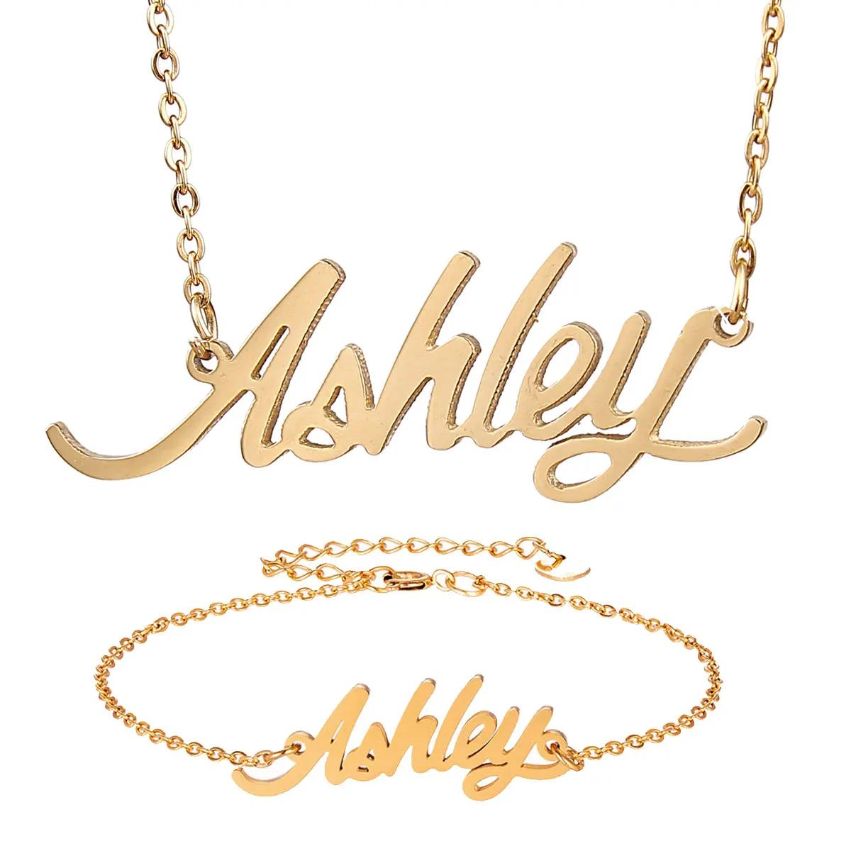 

Ashley Name Necklace and Bracelet Jewelry Set Stainless Steel Letter Choker Pendant Nameplate for Girl Party Gift