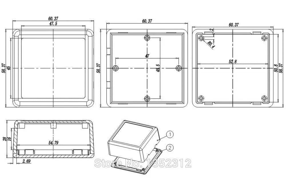 Imagem -06 - Compartimento Plástico para Caixa de Instrumentos Elétricos 50 Tamanhos 60*58*28 mm para Caixa de Distribuição de Energia Abs Ip54 Caixa Pequena de Projeto Diy