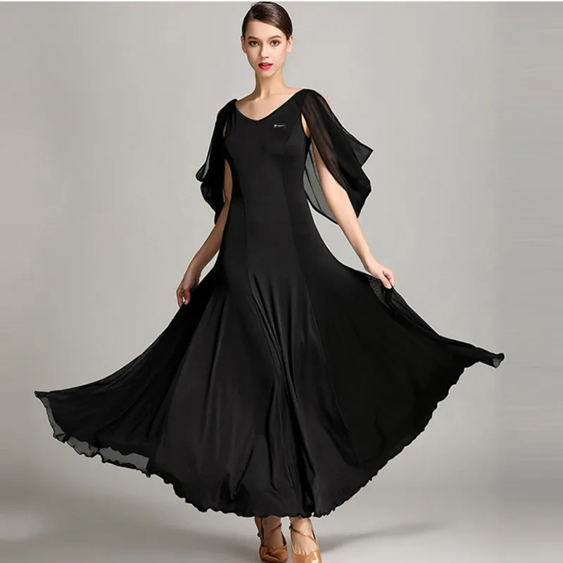 

Black V-Neck lLong Ballroom Dress Tango Dance Costumes Dance Wear Rumba Dance Clothes Women Flamenco Dress