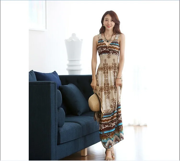 2015 New Bohemia ice silk cultivate one's morality show thin v-neck condole holiday beach dress LYQ145