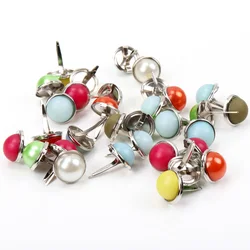 20pcs Mixed Pearl Round Metal Brad Studs Spikes Scrapbooking Embellishment Fastener Brads Crafts Pushpin Decoration 12mm